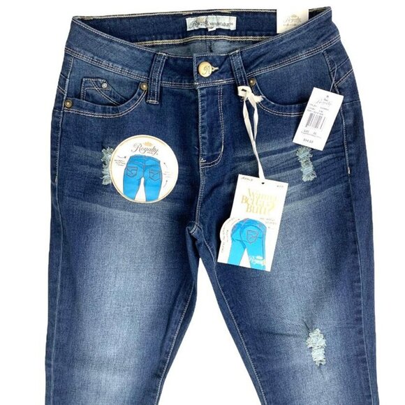 Royalty Women's Slim Fit Ankle Stretch Rips Jeans Medium Wash Blue Size 6 - Picture 4 of 13